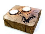 Teelichthalter Holz Gravur Tribal Wolf